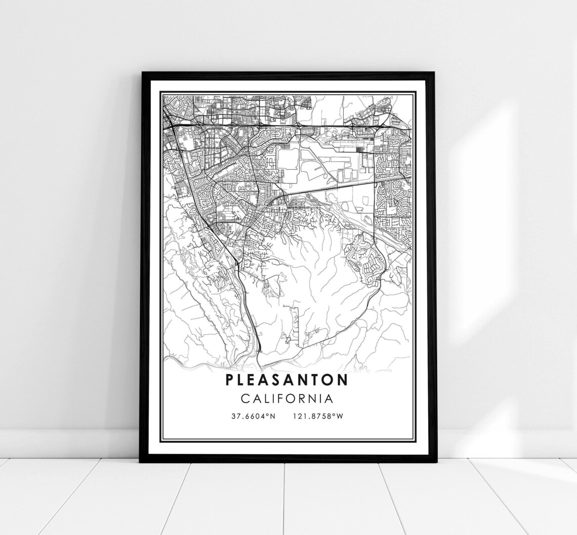 Pleasanton Map Travel Poster, City Map Art Print