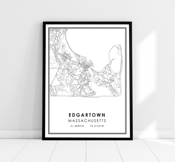 Edgartown Massachusetts Street Map Minimalist Black White Print