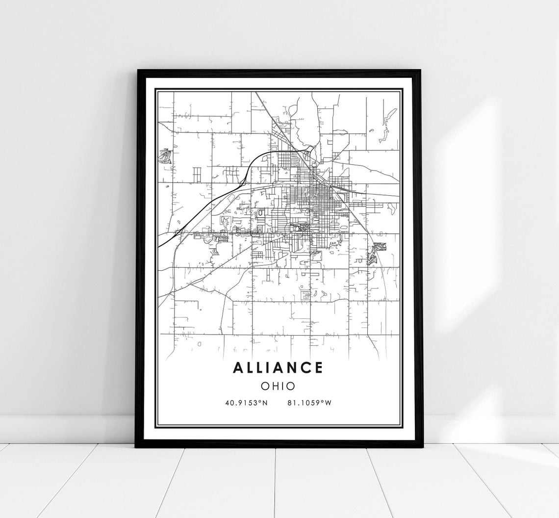 Alliance Ohio Custom Street Map Coordinates Minimalist Poster