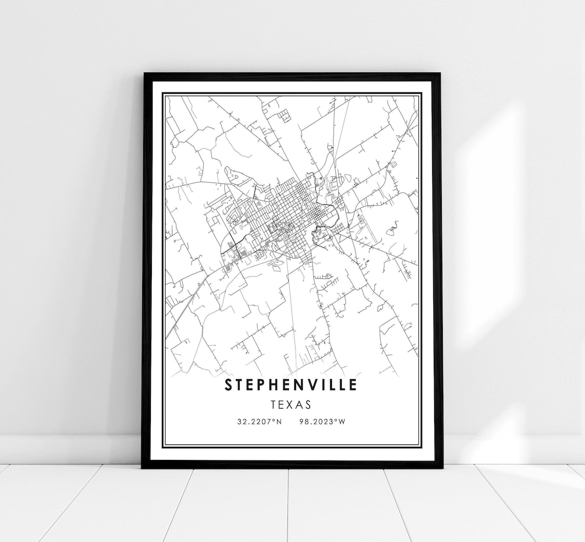 Stephenville Map Poster, Texas City Travel Print