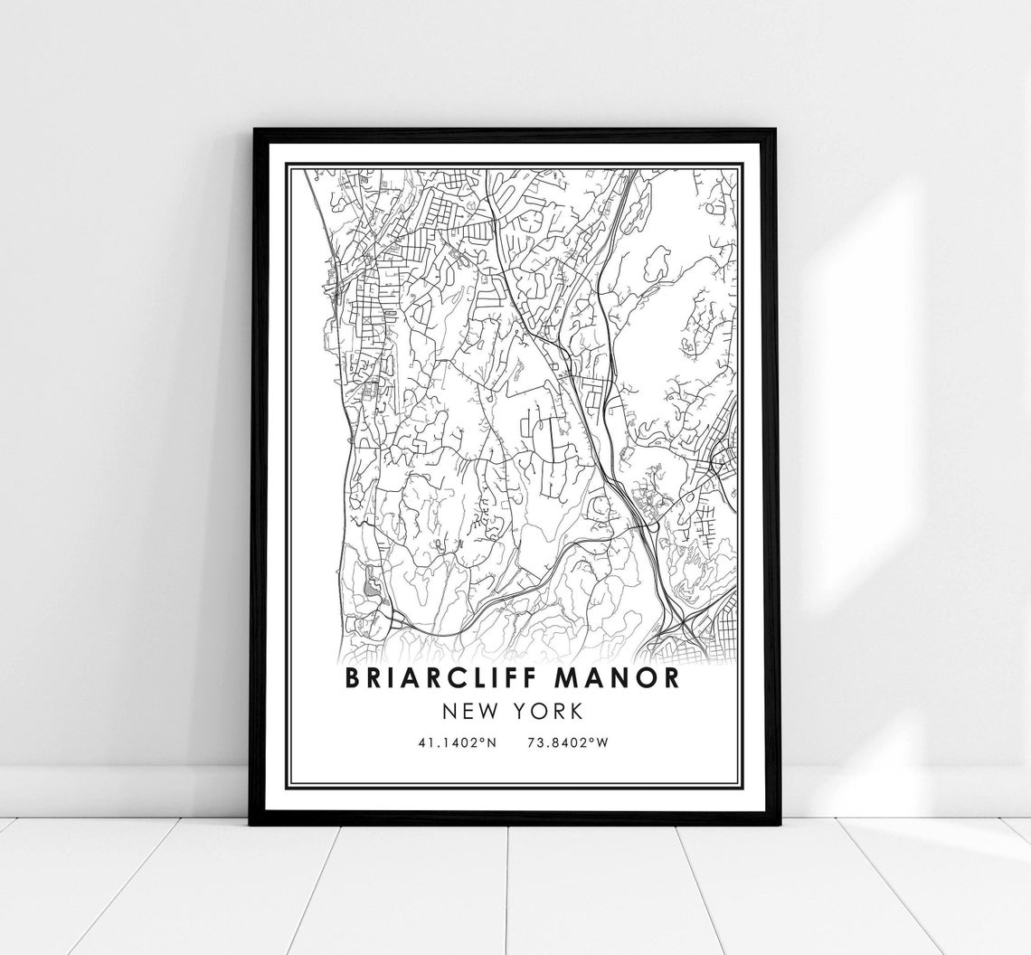 Briarcliff Manor New York Street Map Monochrome Minimalist Print