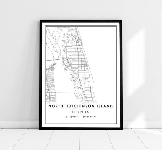 North Hutchinson Island Florida Minimalist Coastal Map Poster with Coordinates