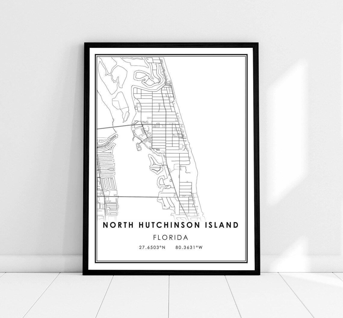 North Hutchinson Island Florida Minimalist Coastal Map Poster with Coordinates
