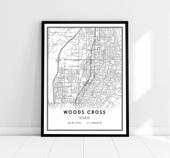Woods Cross Utah USA Detailed Minimalist City Street Map Print