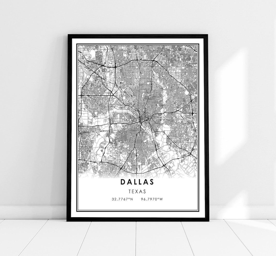 Dallas Map Print, Texas City Travel Poster