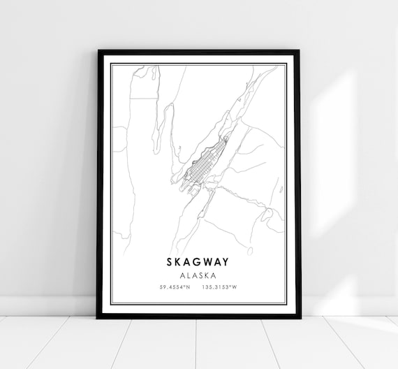 Skagway Alaska City Map Wall Art with Coordinates Minimalist Design