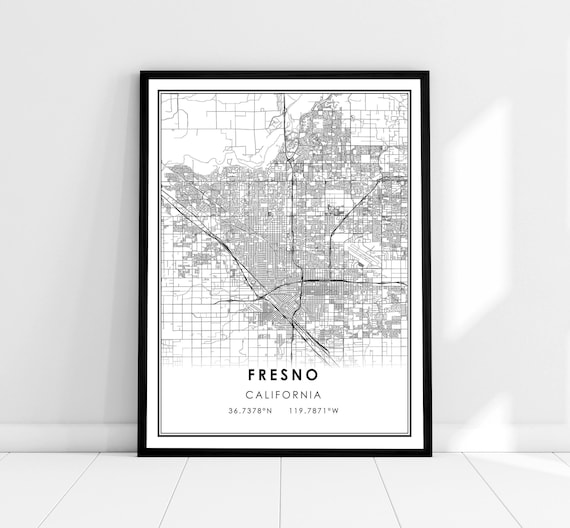 Fresno Map Poster, City Travel Wall Art Print