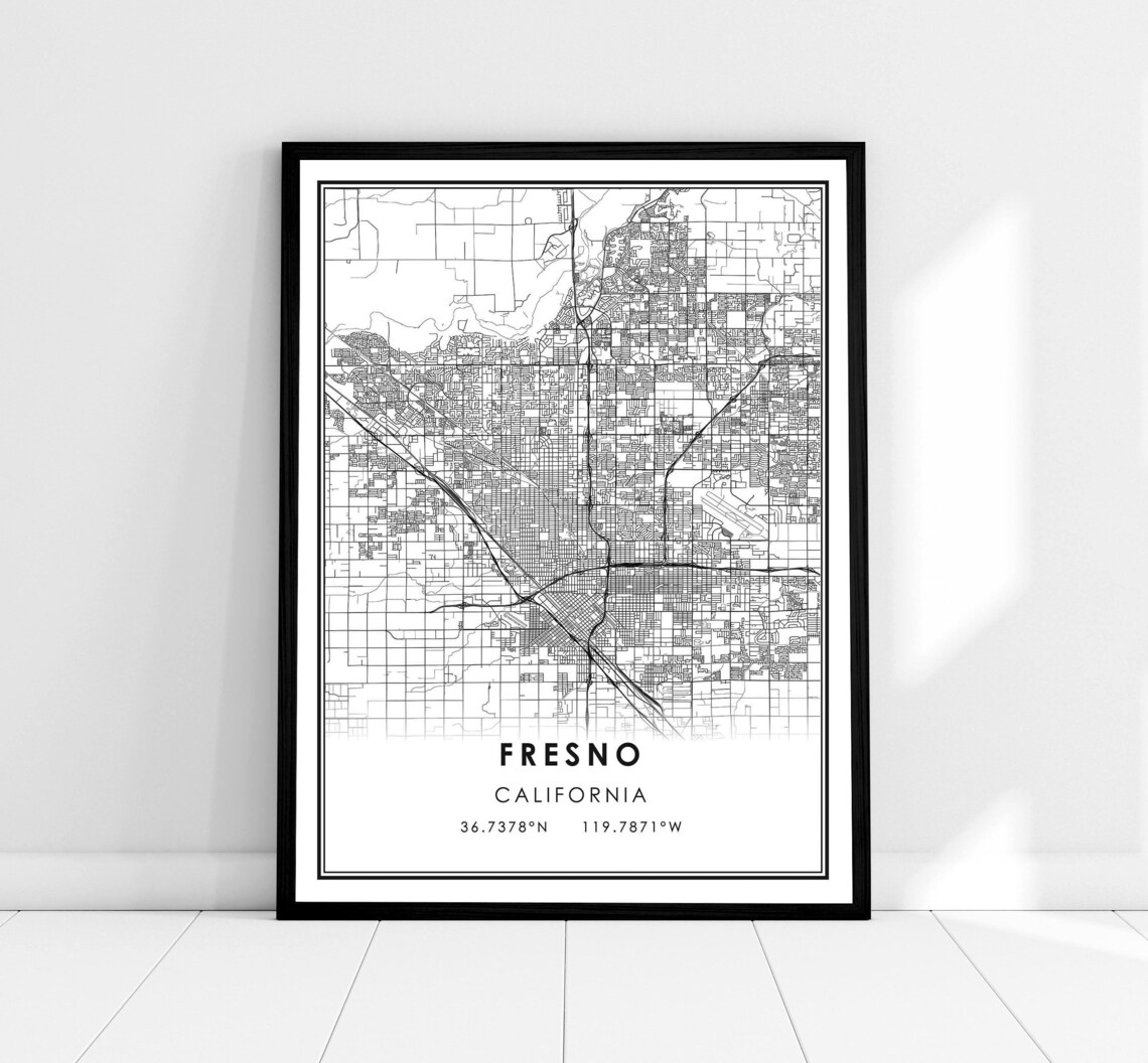Fresno Map Poster, City Travel Wall Art Print