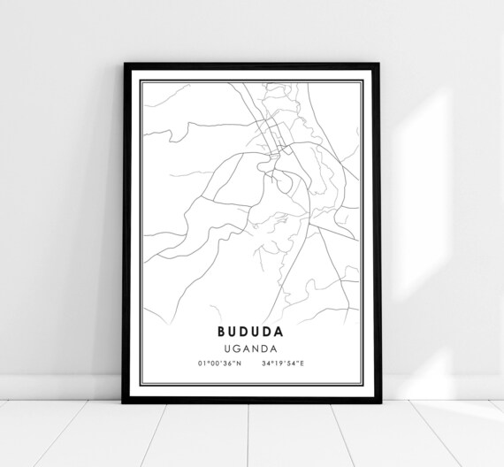 Bududa Uganda Minimalist Black and White Line Art Map Travel Poster