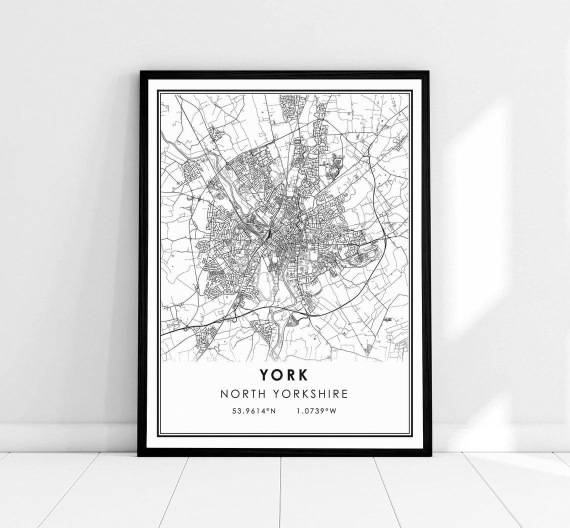 York North Yorkshire Historic City Street Map Coordinates Line Poster