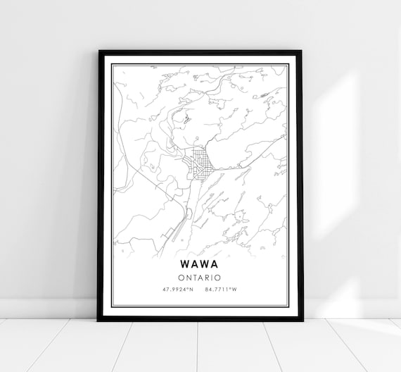 Wawa Ontario Minimalist City Map Poster Black White Coordinates Gift Art