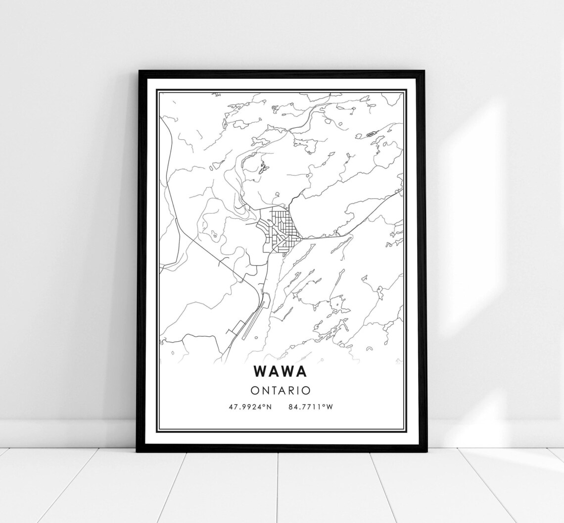 Wawa Ontario Minimalist City Map Poster Black White Coordinates Gift Art