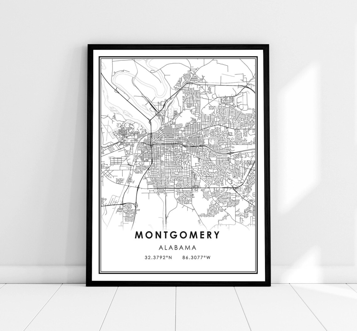Montgomery Alabama Map Print, City Travel Poster