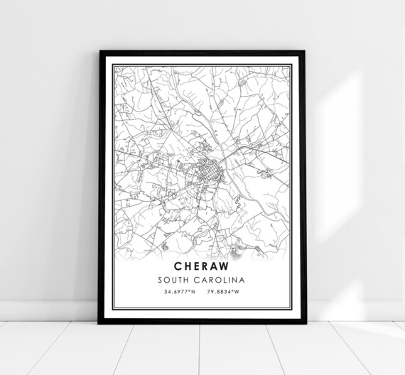 Cheraw South Carolina City Street Map Minimalist Line Wall Art