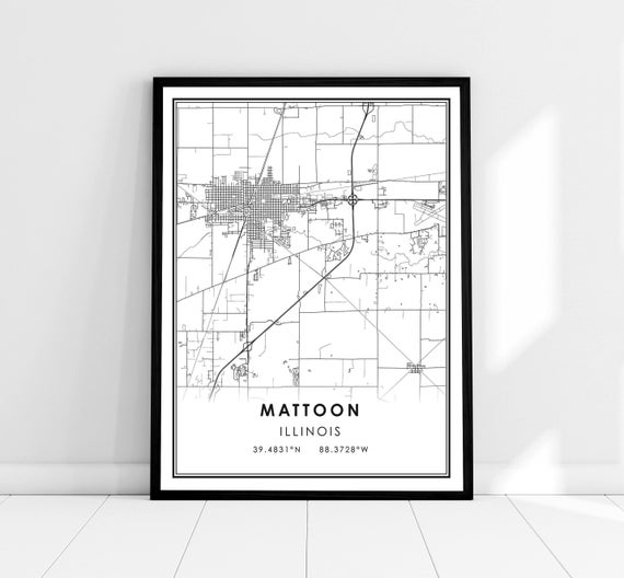 Mattoon Map Print Poster, Illinois City