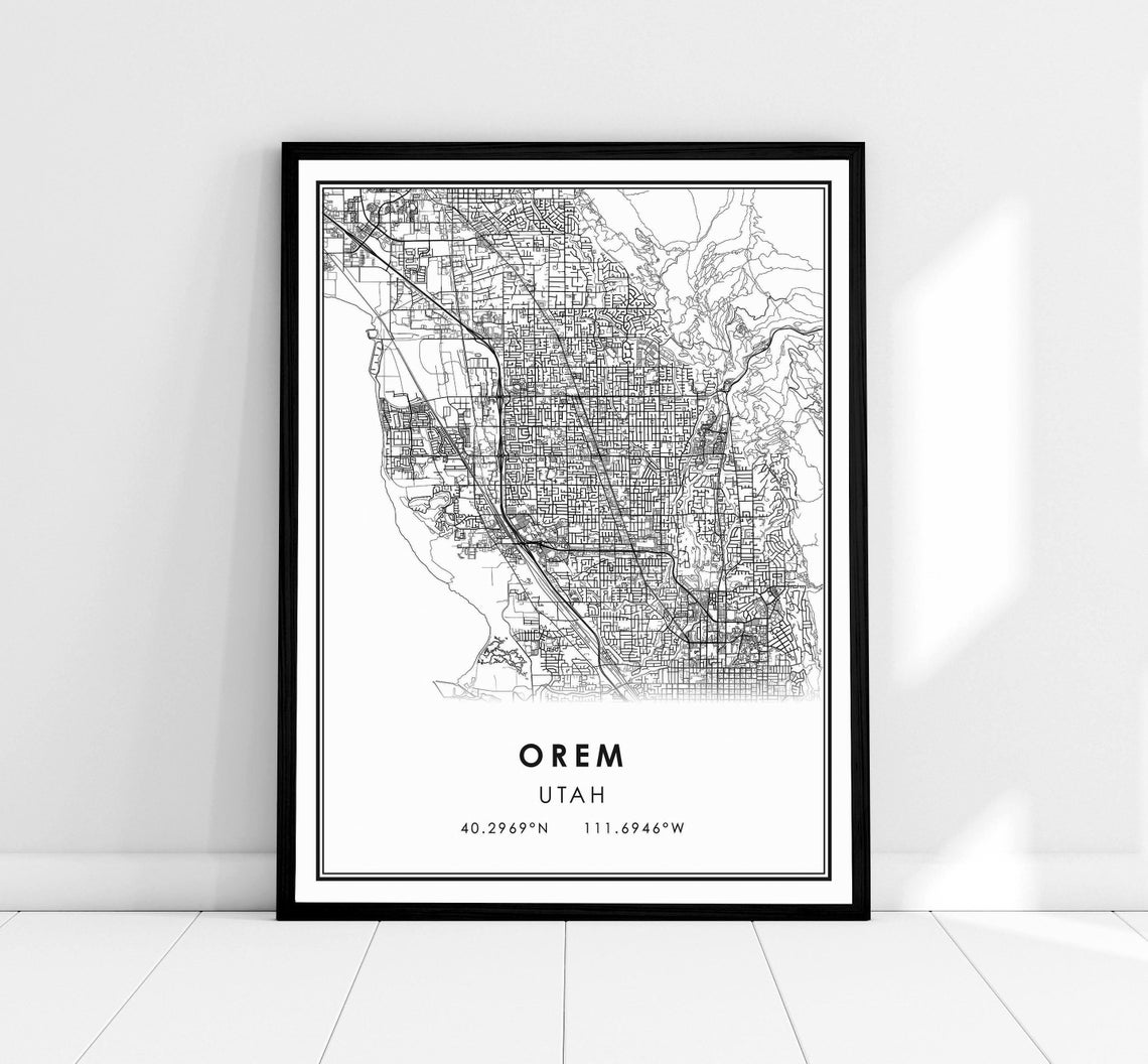 Orem Utah Black and White City Street Map Modern Decor Poster