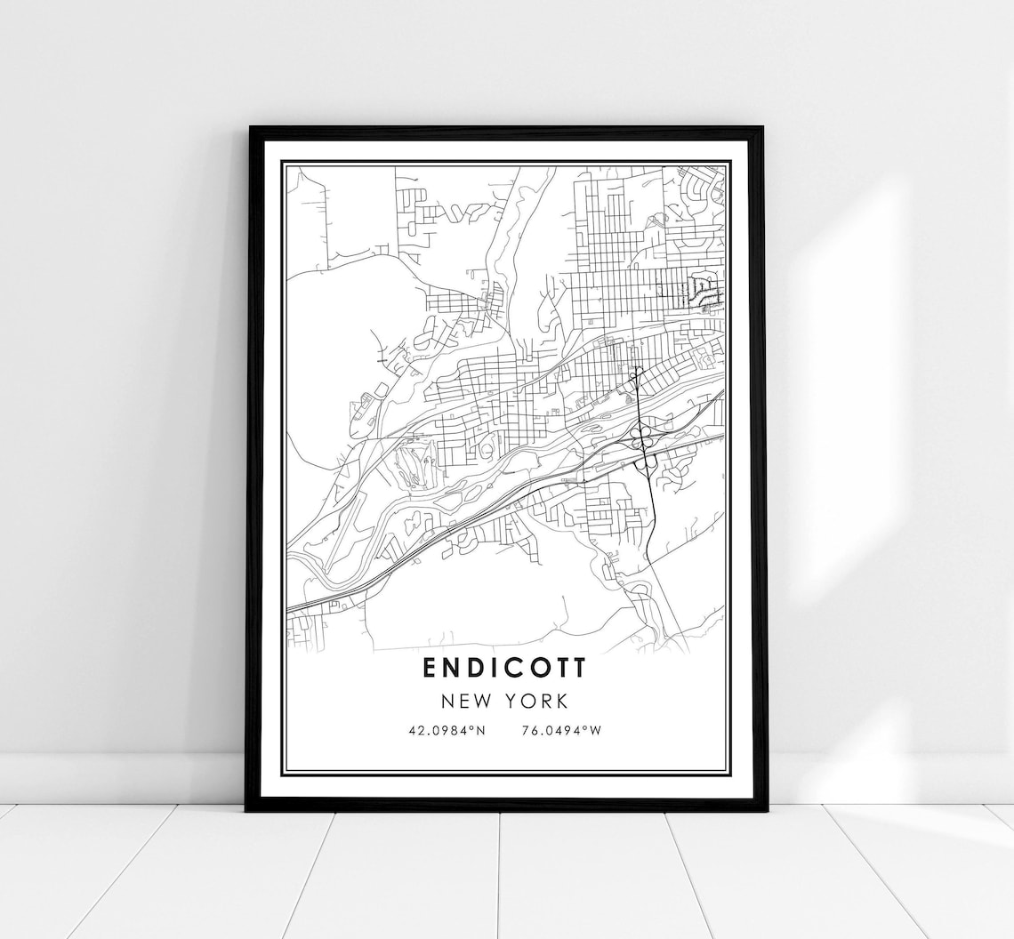 Endicott Map Print Poster, City Travel Art