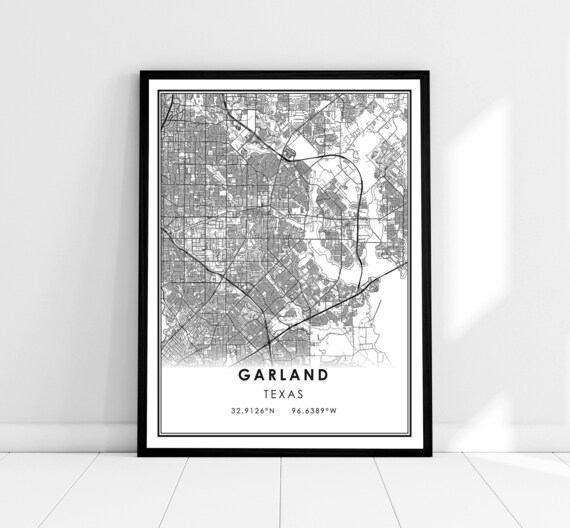 Garland Texas Minimalist City Street Map Coordinates Art Poster