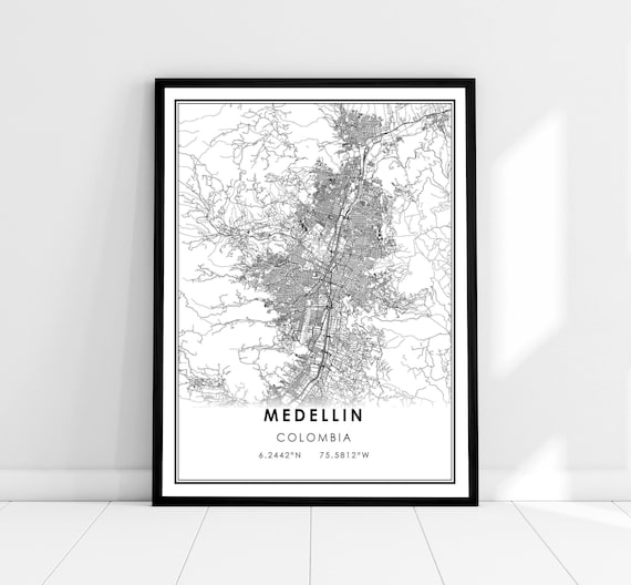 Medellin Map Travel Poster, Colombia City Map