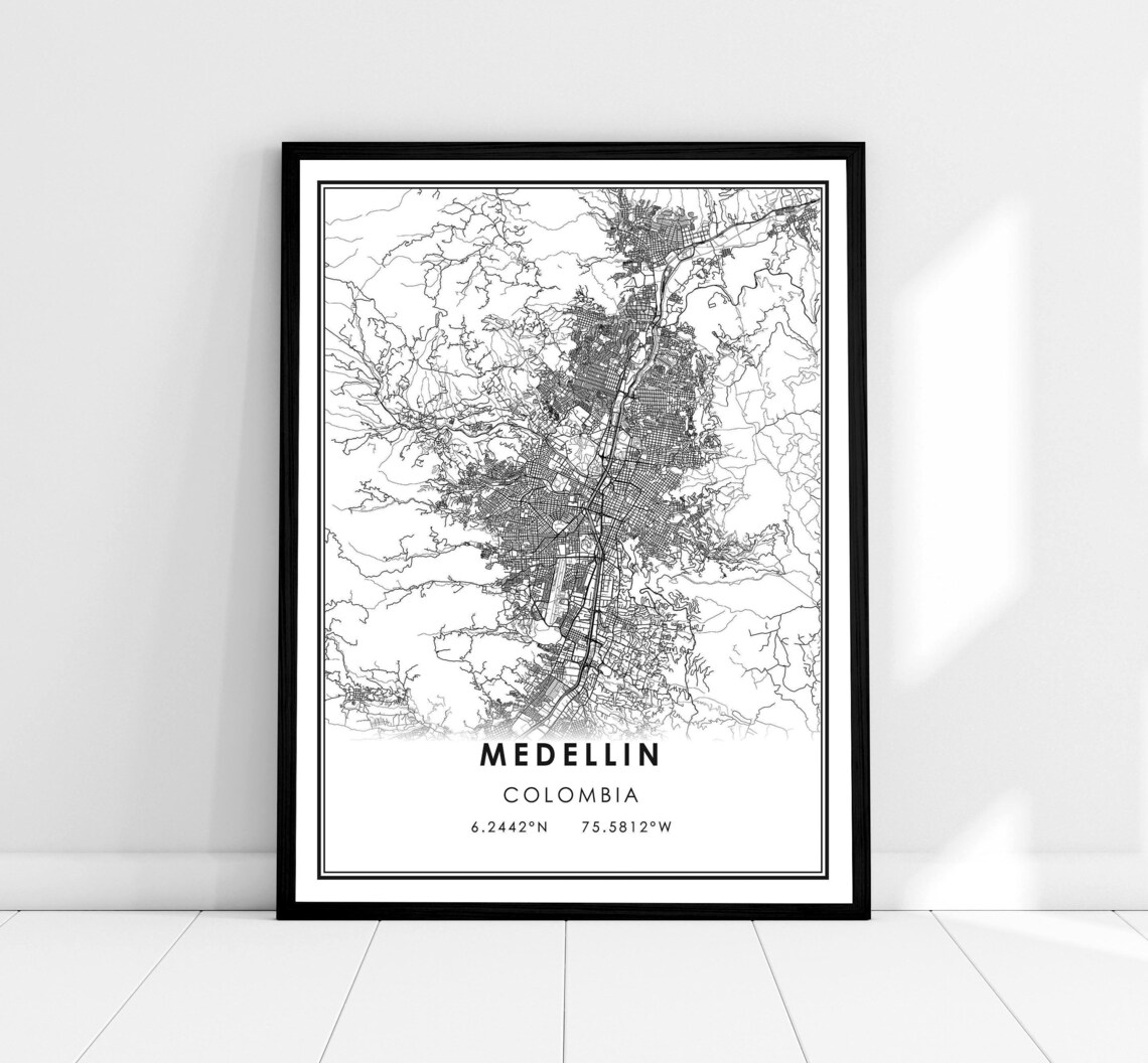Medellin Map Travel Poster, Colombia City Map