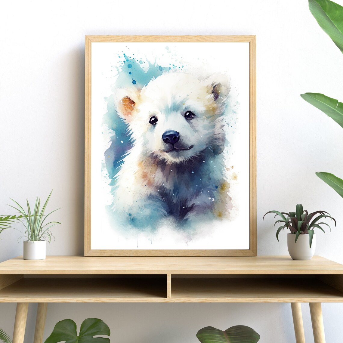 Polar Bear Cub Wall Art, Modern Watercolor Illustration