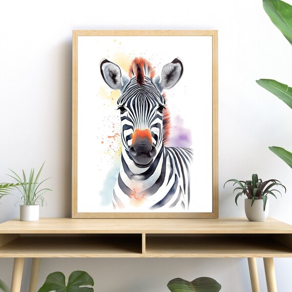 Zebra Watercolor Art Print, Modern Safari Decor