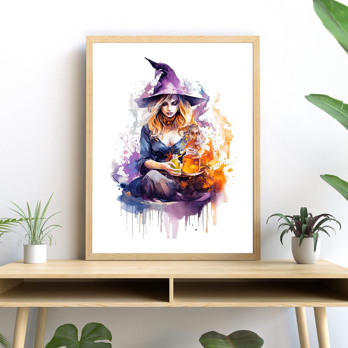 Witch Brewing Potions Watercolor Halloween Decor