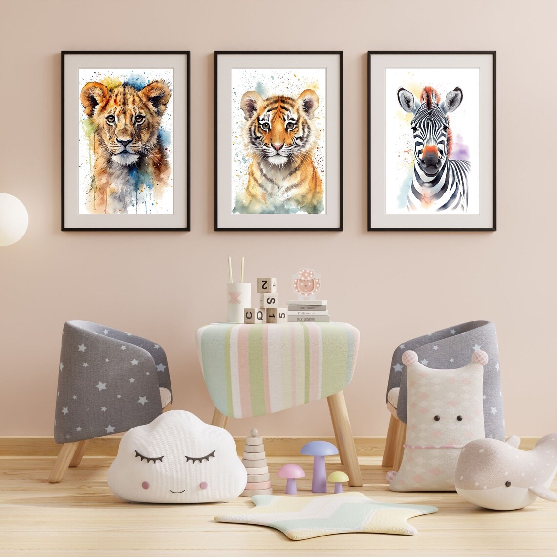 Safari Nursery Art Bundle, Watercolor Animal Illustrations - Image 3