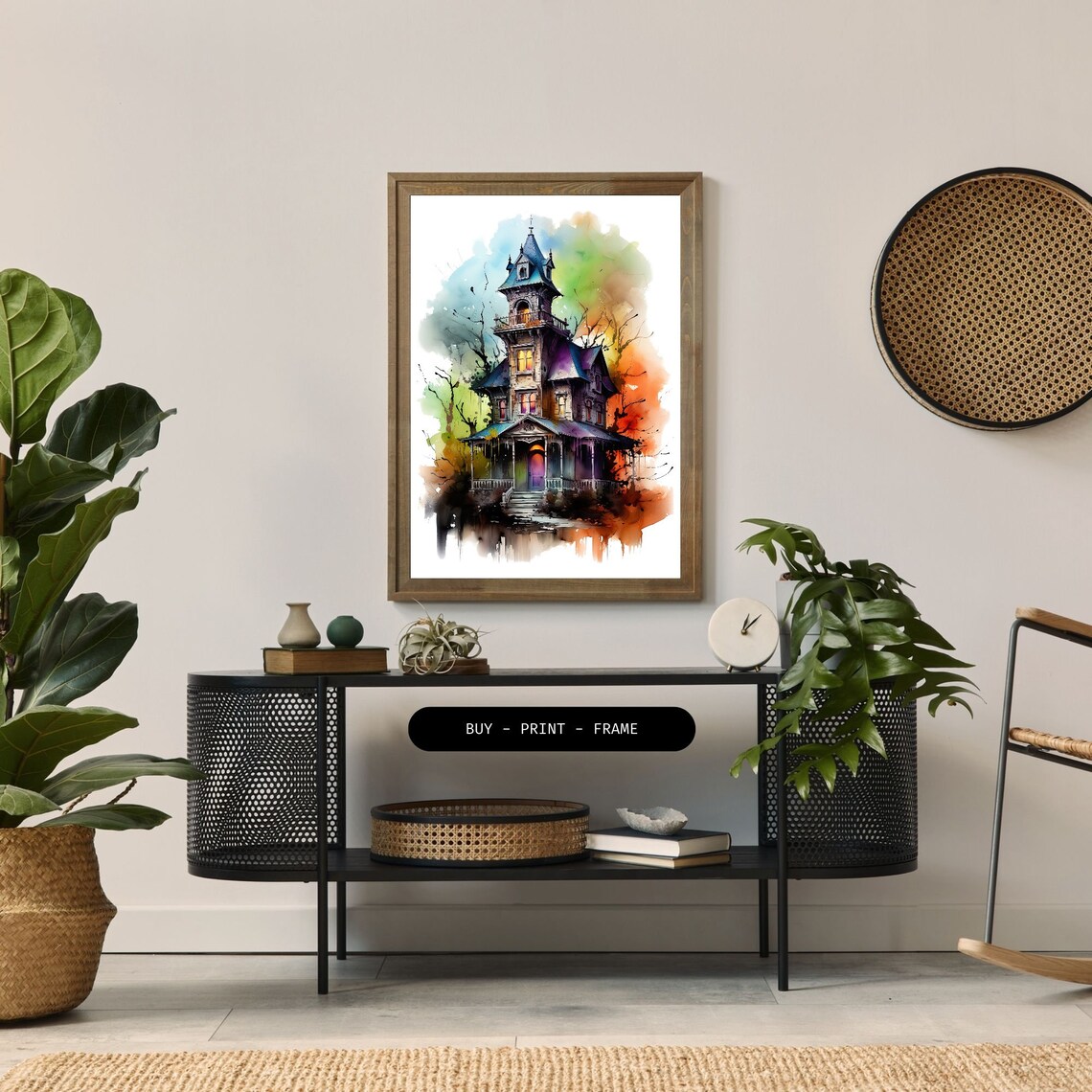 Creepy Watercolor Mansion Halloween Art Print - Image 2