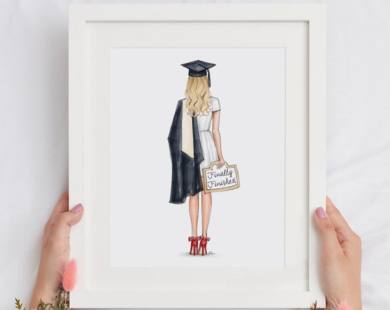 Graduation Print Blonde Girl Graduation Girl Fashion Illustration