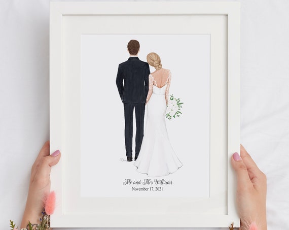 Bride Groom Illustration Wedding Card Custom Couple Illustration Wedding Card Personalised Card