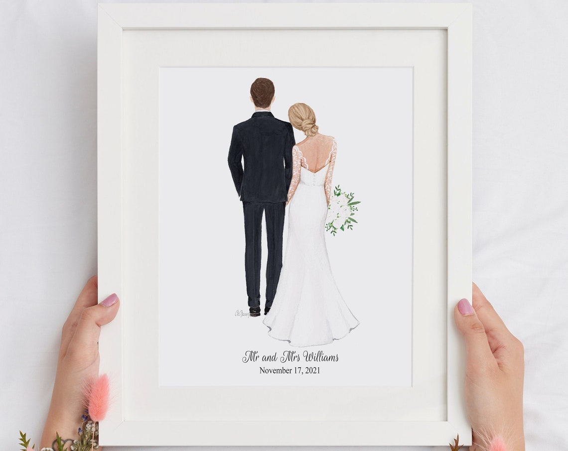 Bride Groom Illustration Wedding Card Custom Couple Illustration Wedding Card Personalised Card