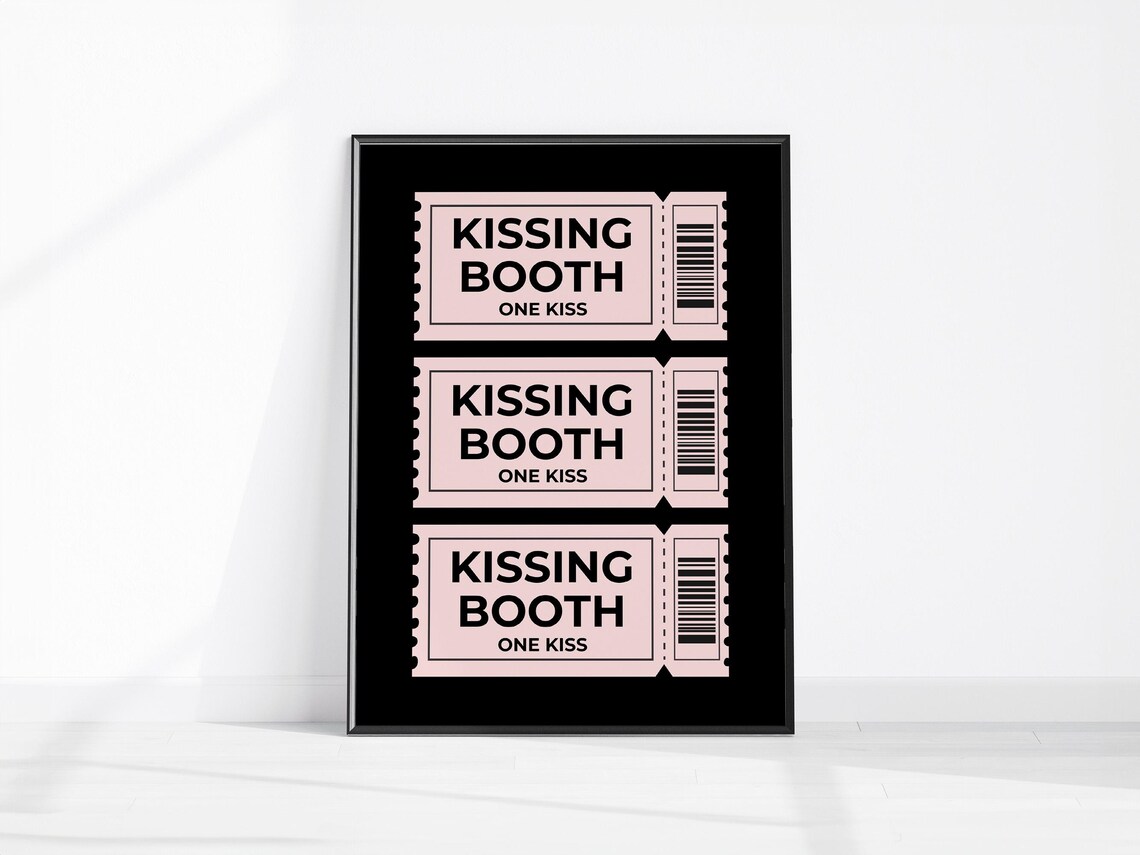 Kissing Booth Tickets One Kiss Pink Girly Valentine Decor Poster