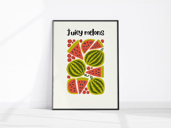 Watermelon Fruit Art Juicy Melons Retro Poster Modern Kitchen Decor Print Minimalist Wall Trendy Home