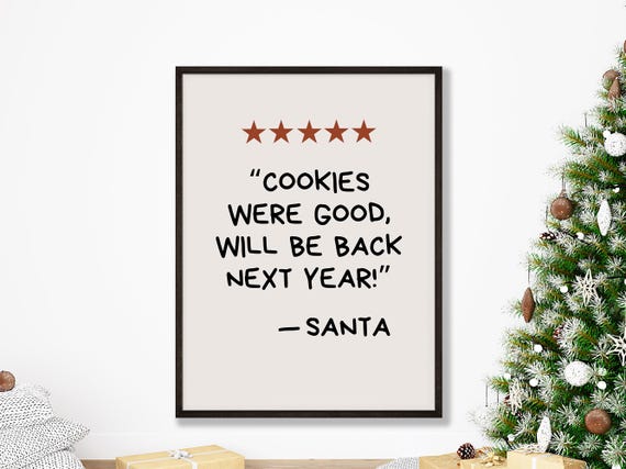 Funny Christmas Decor Trendy Rating Xmas Sign Wall Art Santa Print Cookies Were Good