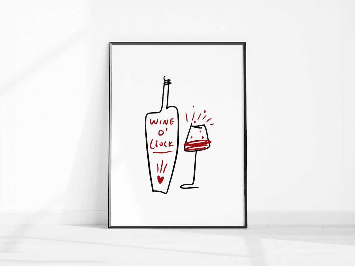 Wine Oclock Funny Kitchen Bar Cart Art Print