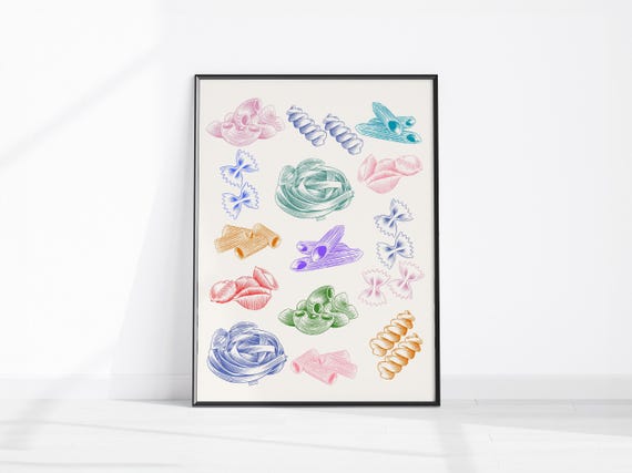 Pasta Illustration Wall Art Kitchen Print Boho Italian Food Poster Girly Decor Lover Gift Trendy Dining Room