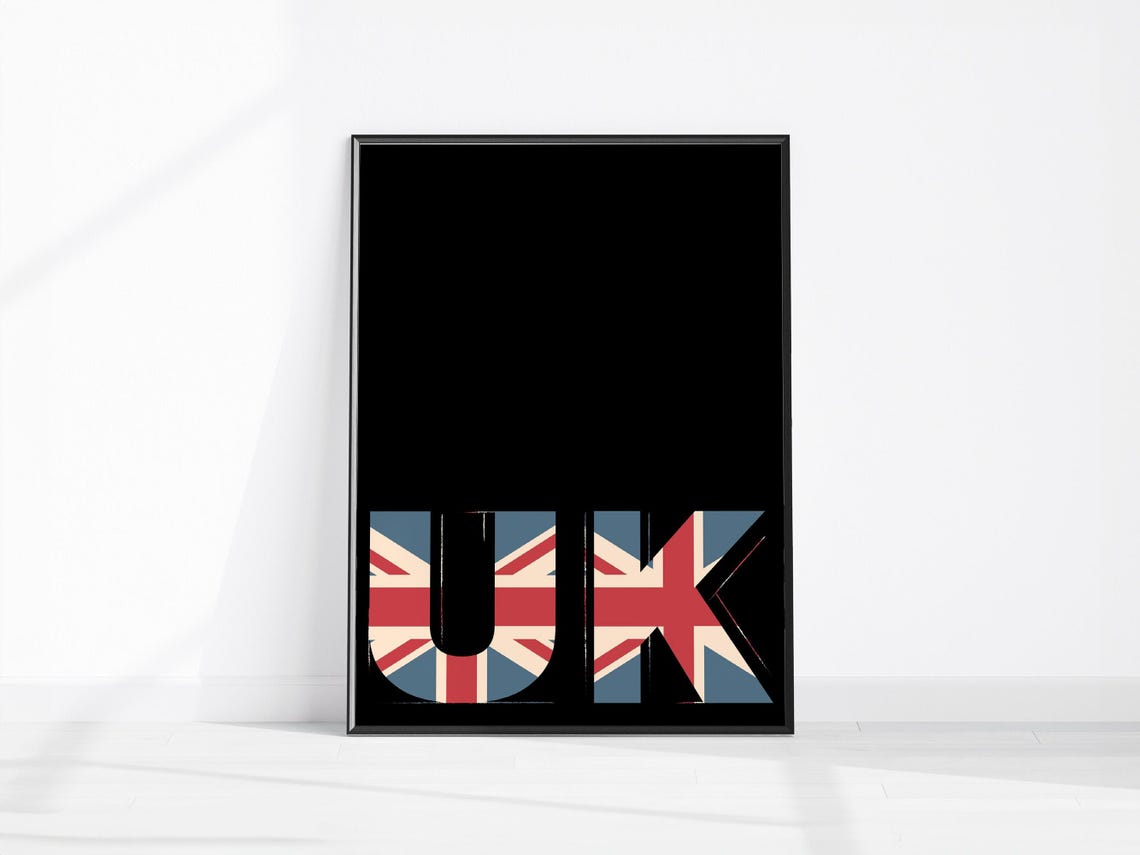 Union Jack UK Letters British Flag Black Minimalist Wall Poster