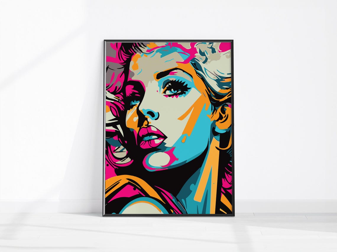 Retro Pop Art Woman Portrait Neon Pink Orange Teal Feminist Poster
