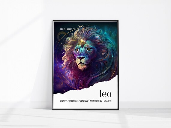 Leo Poster Zodiac Print Lion Wall Decor Horoscope Large Art Fantasy
