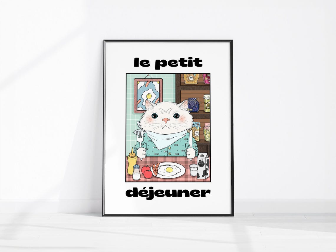Le Petit Dejeuner French Cat Breakfast Cute Kitchen Wall Poster