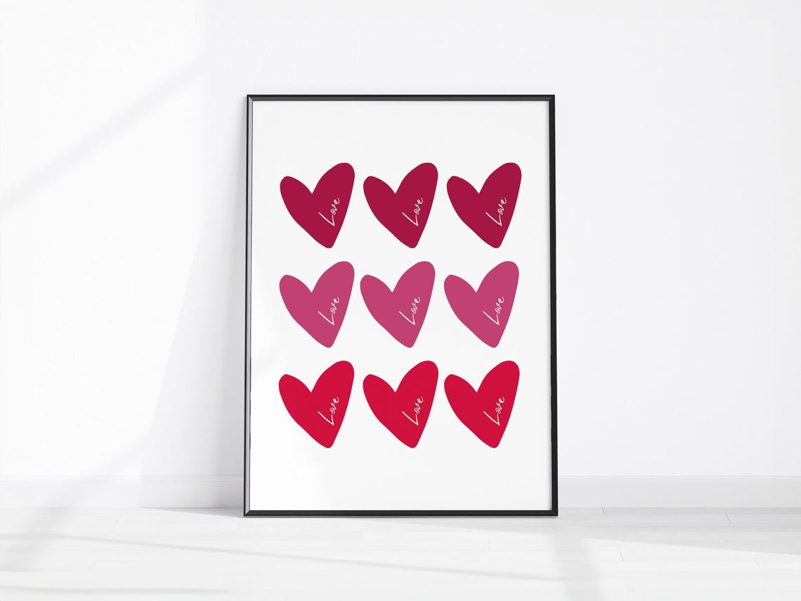 Pink Love Hearts Valentine Day Romantic Girly Bedroom Art Poster