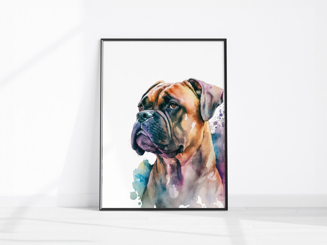 Boxer Dog Watercolor Portrait Colorful Pet Wall Decor Art Poster