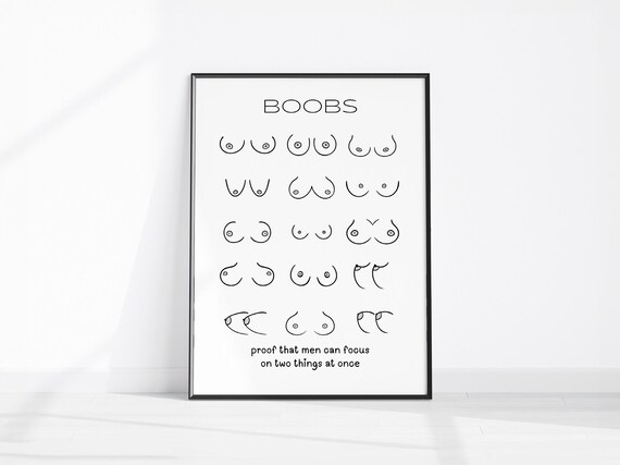Funny Boobs Line Art Illustration Minimalist Bathroom Poster