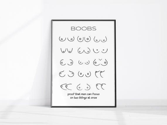 Funny Boobs Wall Art Different Shapes Boobie Poster Bathroom Decor Sarcastic Quote For Men Tit Lover Gift