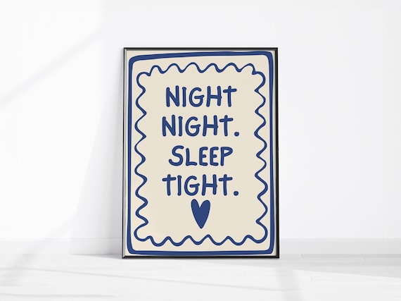 Night Sleep Tight Art Bedtime Poster Goodnight Above Bed Wall Neutral Navy Beige Bedroom Decor Trendy Print