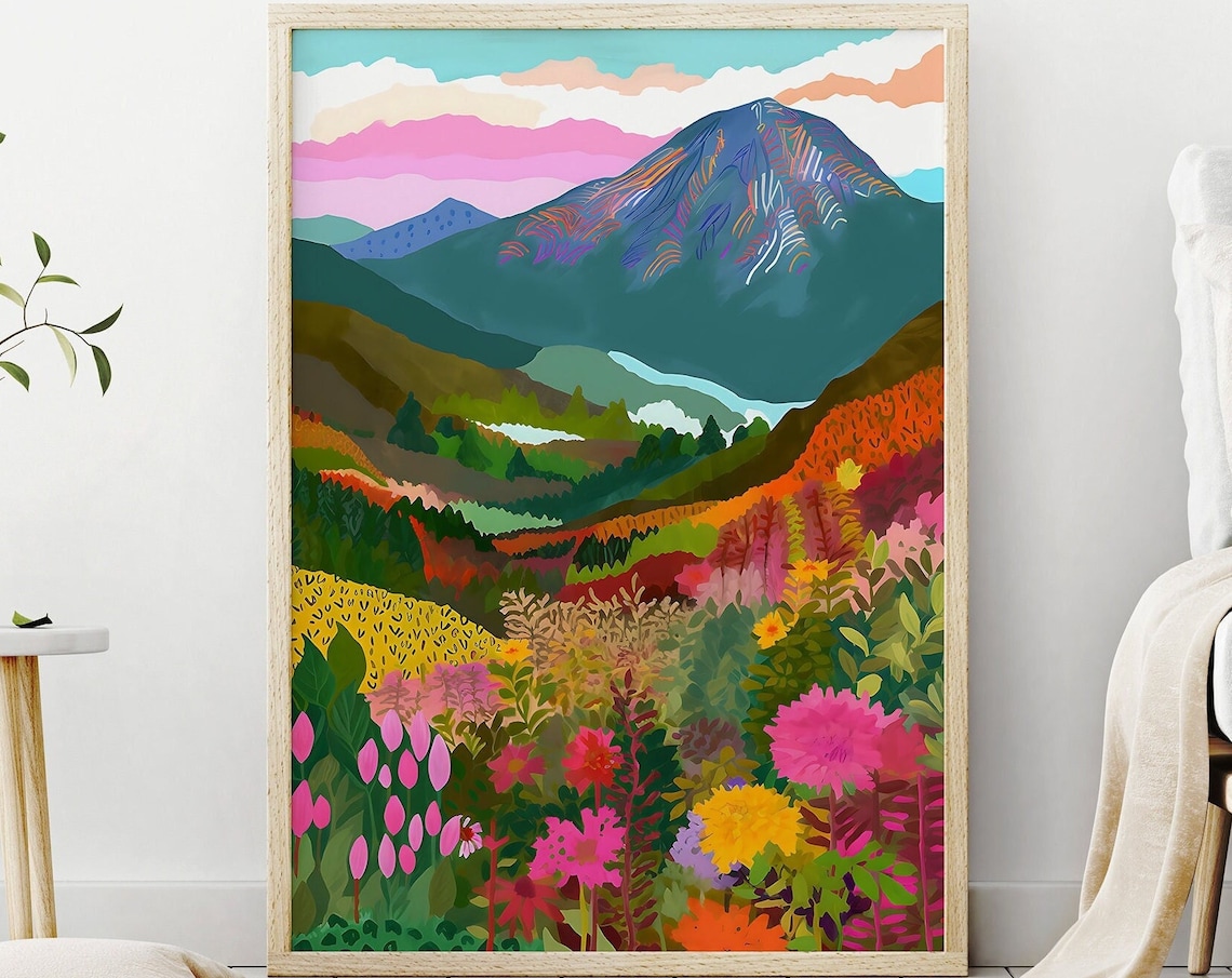 Abstract Mountain Colorful Art Print, Living Room Decor