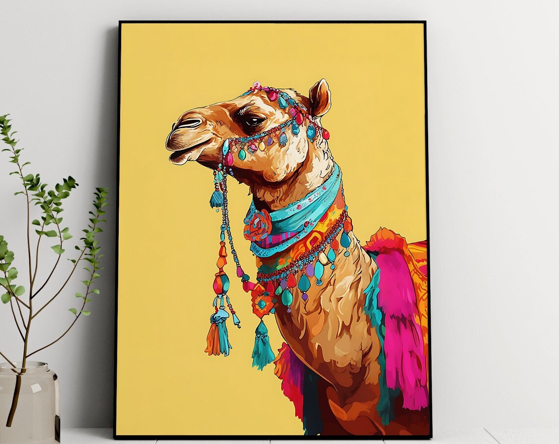 Camel Wall Art Print, Indian Bohemian Desert Poster