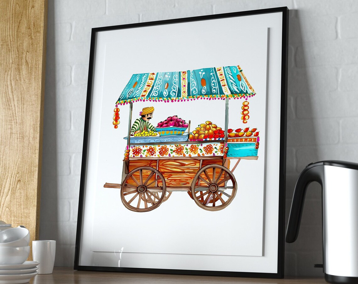 Indian Panipuri Cart Illustration, Kitchen Art Print - Image 3
