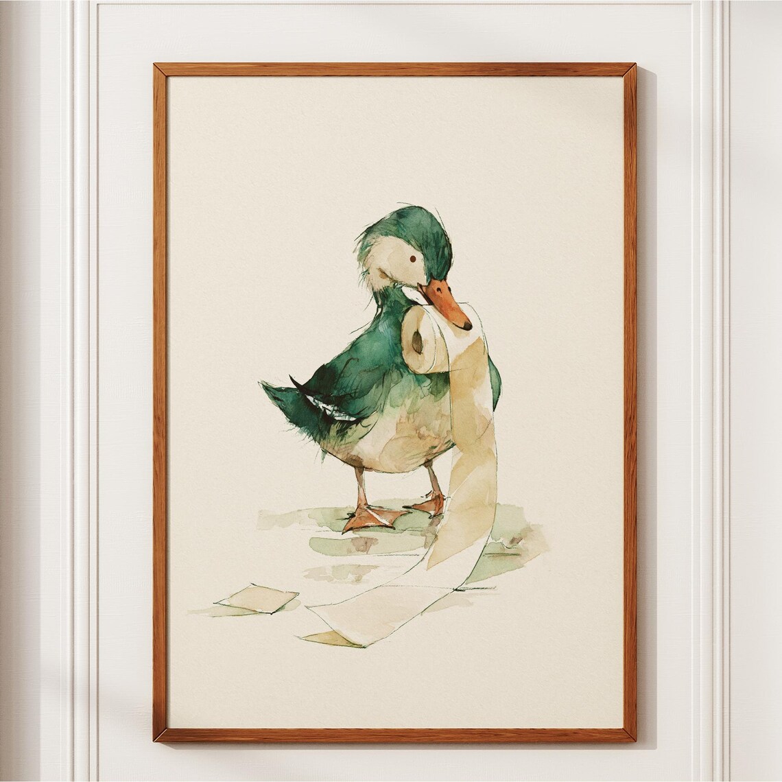 Watercolor Duck with Toilet Paper Funny Nursery Bath Art Poster